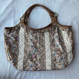 Maurices Brown Floral Tote with Lace Accents